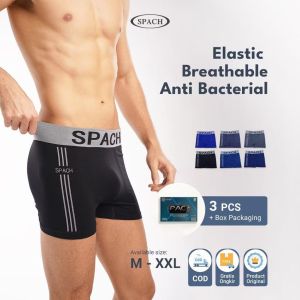 6 pcs | Boxer SPACH M017 Seamless Celana Dalam Pria Dewasa Karet Lebar / Motif Garis