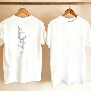 [Local Stock] HBESTY  Abstract Pattern Crescent Moon Stars Crew Neck Short Sleeve T Shirt Vertical Line Streetwear Gothic Aesthetic Graphic T Shirts