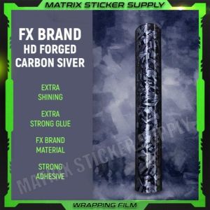 FORGED CARBON FIBER SILVER STICKER (152CM-Custom)Pelekat Stickers Wrapping Full Body Vinyl Wrap Film Motor Sticker Kilat