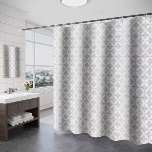 【Mall Quality】180/200/220/240CM Bathroom Waterproof Shower Curtain Makapal White Black Gray Blue Beige Brown Plaid Stripes Thick Polyester Shower Curtain Bathroom Waterproof Shower Curtains(With Hook Rings)