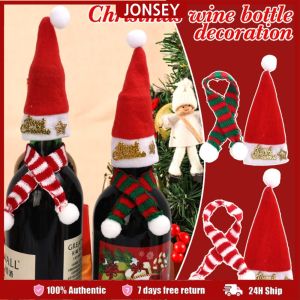 4Pcs Mini Christmas Hat Wine Bottle Cover Cute Santa Claus Hat Scarf Set Xmas Wine Bottle Cap Home Xmas Party Supplies