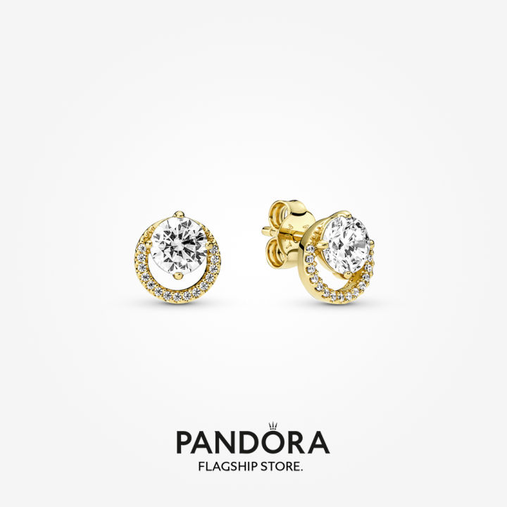 Pandora 14K Gold Plated Sparkling Round Halo Stud Earrings