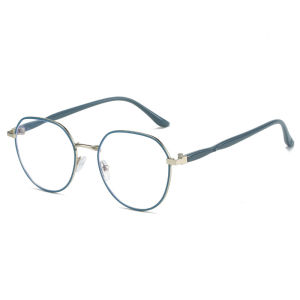 A.one Metal Photochromic Glasses Anti Blue Flat Light Glasses Women Casual Polygonal Color Changing Glasses