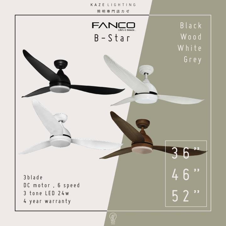 Installation Fanco B Star 36 46 52 Inch Dc Motor Ceiling Fan With 3 Tone Led Light And Remote Control Lazada Singapore