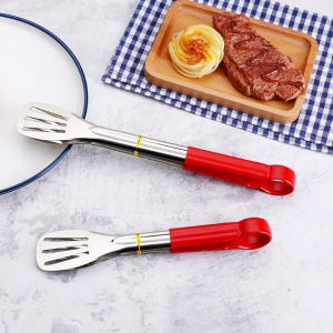 Capitan Makanan Stainless Steel Jepitan Gorengan Anti Panas Capit Masakan Tebal Jepitan Roti Kue Gorengan Clip Penjepit Capit Serbaguna Anti Lengket Gagang Merah