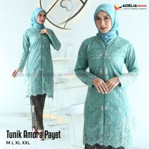 Setelan kebaya tunik amora payet - kebaya modern - motif elegan dan cantik - kebaya terlaris - outfit kekinian - bahan tulle sapto bordir kombinasi payet - baju kondangan wisuda akad nikah baju pagar ayu pesta