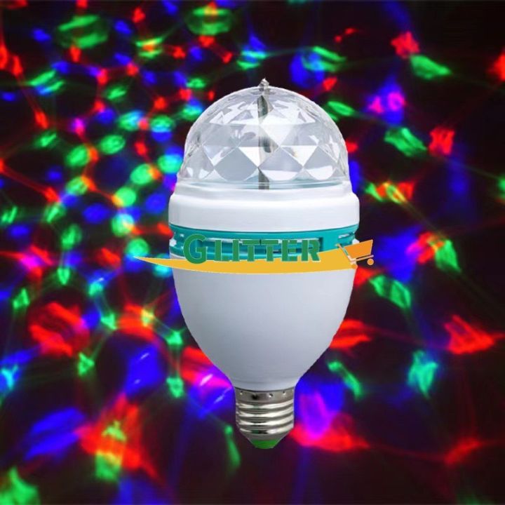 Glitter Led Light Bulb Portable Disco Ball E27 3W 360 Rotating