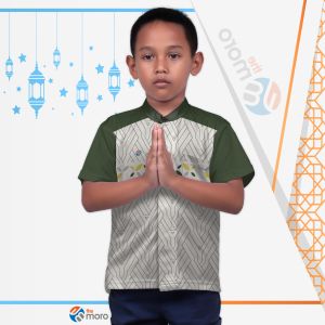 Sagala - Baju Muslim Koko Anak/Kids ARMY GREEN ART 01 Lengan Pendek dan Panjang | Printing Sublime