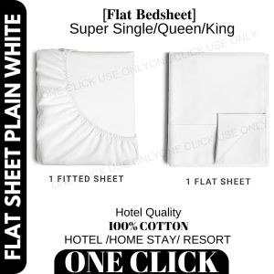 Cadar Hotel Quality Stripe Fitted Bedsheet Kain Sejuk Cotton Getah Keliling Cadar Single Queen King Plain White Flat Sheet For Home & Airbnb