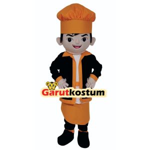 Kostum maskot badut karakter koki kuning setelan karnaval lucu