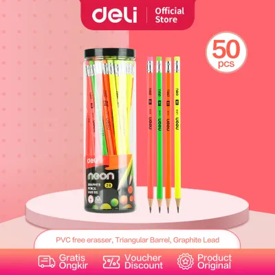 Deli Pensil kayu 2B bentuk segitiga untuk pegangan yang nyaman 50pcs EU51806