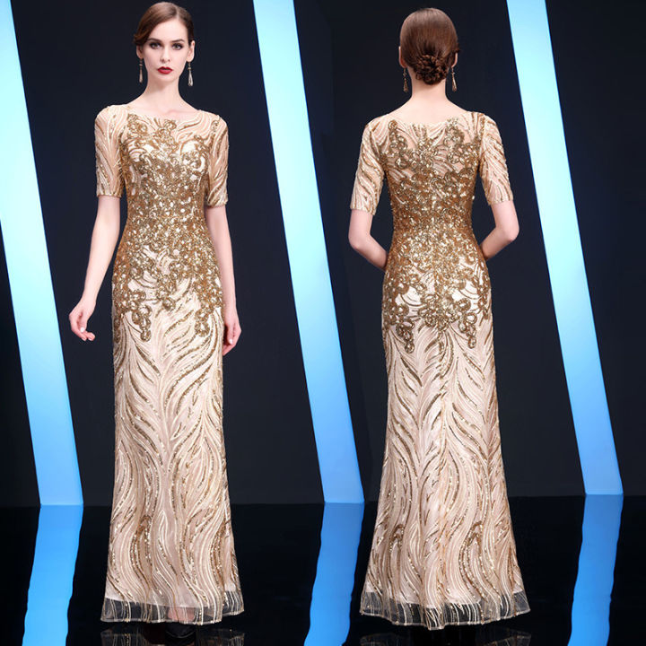 Glary Star Golden Evening Dresses Banquet Elegant Celebrity Host ...