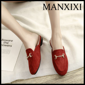 MANXIXI Women Korean Version Flat Slippers Party Big Size Leather Mules Sandals (32-44 Size)