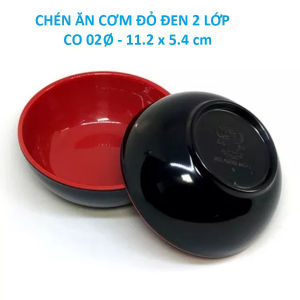 Chén ăn cơm nhựa melamine đỏ đen 2 lớp bóng - CO 02- Ø 11.2 x 5.4 cm