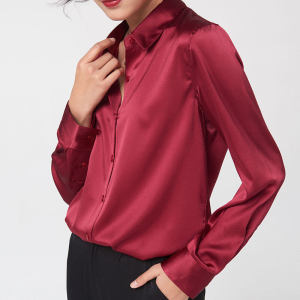 Alisa.Sonya 9 Solid Colors Silk Long Sleeve Shirt Collar Blouse for Women New Elastic Silk Satin Fashion OL Casual Tops
