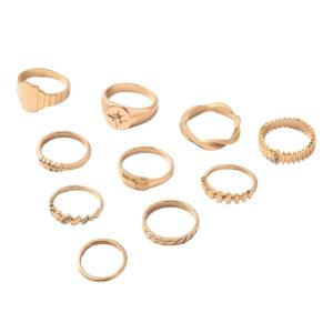 10pcs Elegant Gold/Silver Plated Ring Set Unique Irregular Geometric Cuff Rings Stylish for Fashion Enthusiasts