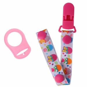 Practical Nipple Holder Baby Pacifier Clip Chain with Holder Clip Elegant Nipple Leash Strap Lovely Color Cartoon Print