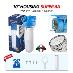 10’ 3/4 HOUSING TRANSPARENT PP SEDIMENT WATER FILTER ” max 8 bar ITALY Technology
