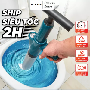 Dụng cụ thông cống bồn cầu lavabo bồn rửa chén 4Iin1 tự động có đồng hồ đo áp suất hơi khí nén 8kg cực mạnh đánh bay mọi vật cản hiệu quả cao