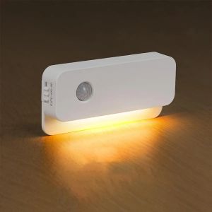 Rechargeable LED Motion Sensor Night Light Indoor Magnetic Wireless Wall Lamp Type C Warm Side Light For Bedroom Hallway Stairs Wardrobe Cabinet Lighting Lamps