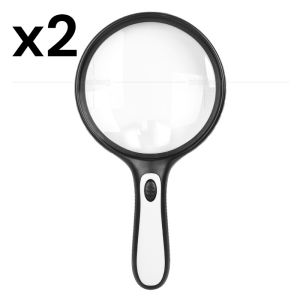 Double magnifying glass Large lens Handheld reading magnifying glass for the elderly LED light magnifying glass Large 15x magnifying glass