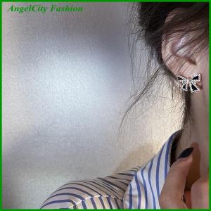 AngelCity Fashion Store New Trendy Inlaid Rhinestone Bowknot Stud Earrings For Women Personality Unique Design Earrings Wedding Jewelry Birthday Gift
