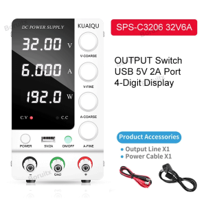 KUAIQU แหล่งจ่ายไฟแบต adjustable 0-30V 0-10A Switching DC Power Supply 5 Digits LED Screen 60V 5A  Lab Bench Power Supply Portable Power Station OCP Short Circuit Killer