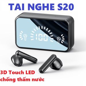 (HÀNG MỚI VỀ) Tai nghe Nhét tai Bluetooth S20 không dây cao cấp Thiết kế hộp đựng mặt gương sang trọng  Âm Thanh To Rõ ràng Nghe nhạc  Đàm Thoại Cực Êm tai