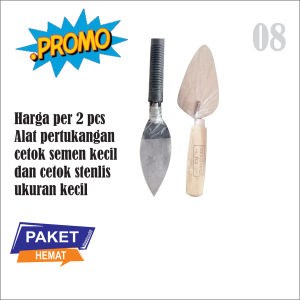 08) satu paket hemat 2 pcs alat tukang cetok stenlis kecil km asli dan cetok kecil unyil gagang kart