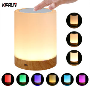 KIPRUN Led Light Colorful Creative Wood Grain Rechargeable Night Light Bedside Table Lamp Atmosphere Light Touch Pat Light