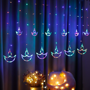 【Upgrade 3Colors】5M Diwali Diya Lights 11Modes Flashing Hanging Curtain Lights HighLight Led Indian Diwali Deepavali Decoration