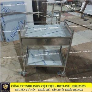 Xe đẩy y tế 2 tầng có 1 ngăn kéo (liên hệ đặt ngoài)