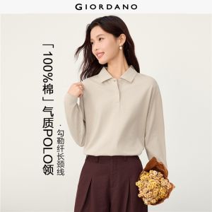 Giordano Beau Monde Women Cotton solid color long sleeve polo Free Shipping 13316609