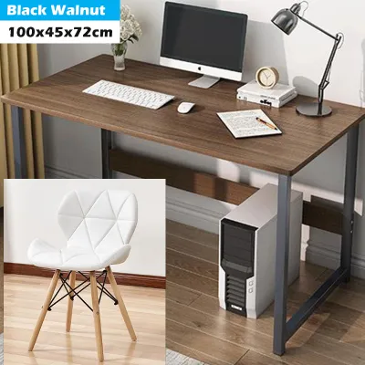 BEIMU Nordic Style Computer Desk Set Single Layer Computer Table Student Study Desk Suit Modern Writing Desk Home Office Study Table+Leather Eames Chair with Solid Wood Legs