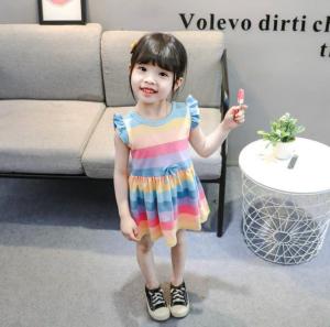Little Baby Rainbow Girl Dress Sleeveless Striped Dress for 2-7 Years Old Pretty Colourful Dress Girl Summer Dress Cotton Material Party Dress Cute 1 Piece Dress Ready Stock In Selangor L29004G Good Quality Rainbow Dress Kids