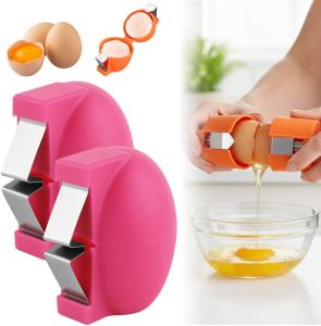 2 PCS Egg Shell Opener 2026 Upgraded Multifunctional Egg Cracker Tool Stainless Steel Egg Peeler for Raw & Hard-Boiled Eggs Handheld Kitchen Gadget for Easy Peeling & Separating (Orange)