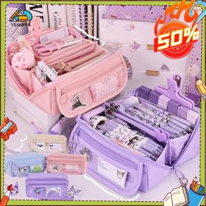 YILQQPER 50% ส่วนลดกล่องดินสอน่ารักซ็อกเก็ตดินสอกดโปร่งแสงเครื่องเขียนนักเรียนกล่องใหญ่