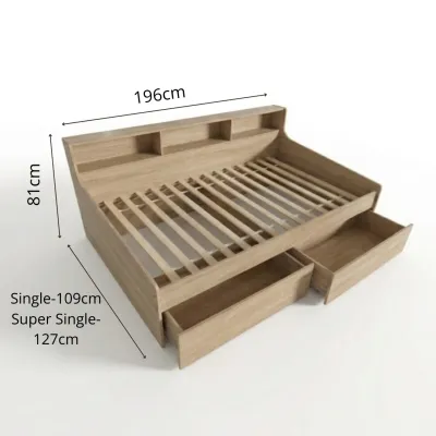 MUSE Design IRENE Single & Super Single Drawer Storage Daybed-Oak