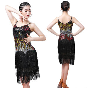 Váy Khiêu Vũ Latin Trang Phục Sân Khấu Váy Dây Kim Sa Váy Tua Rua