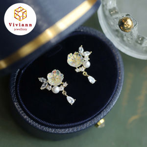 Viviann Original Design Pearl Zircon Butterfly Flower Earrings Fashion Butterfly Tassel Drop Earrings For Women Trendy Shiny Moon Star Pearls Dangle Earrings Korean Jewelry Girls Gifts Stud earrings