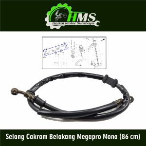 Selang Cakram Belakang Megapro Mono (86 cm) - Kabel Cable Cabel Tali Kawat Seling Rem Rim Brake Brake Cakram Disk Belakang Rear Honda Mega Pro MonoShock Mono Skok Versa Verza