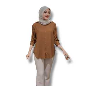 Simple Blouse Atasan Wanita Lengan 3/4 Bahan katun poly Ukuran M-XXL