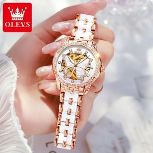 OLEVS 6622 Automatic Mechanical Waterproof Watches For Women Ceramic Band Fashion Women Wristwatch