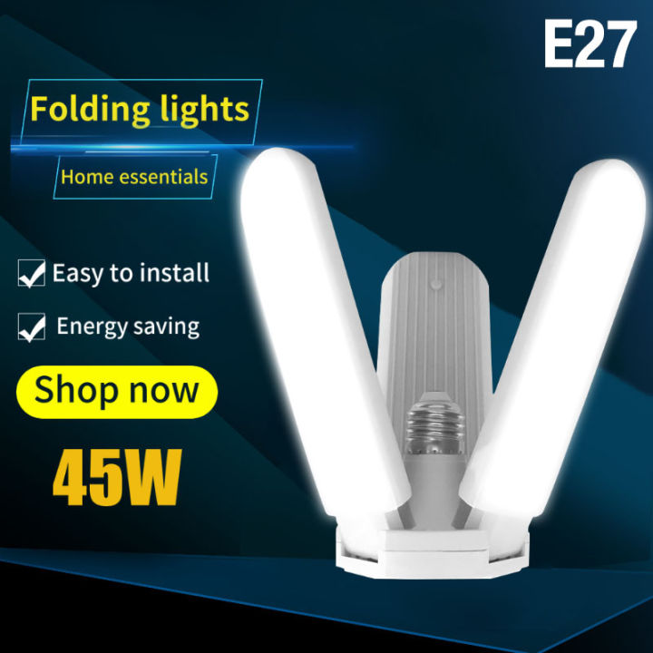 3 Leaf Folding Light 45W LED Bulb Folding Lights Foldable Fan