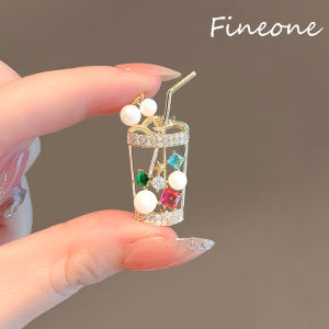 Lovely Milk Tea Cup Zircon Small Brooches for Women Elegant Pearl Pin Fun Accessories Female Brooches