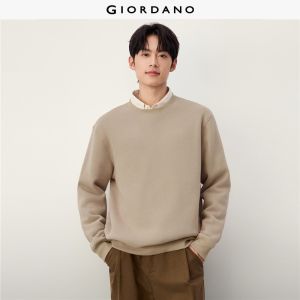 GIORDANO Men Sweatshirts Fleece-Lined Thick Warm Sweatshirts Crewneck Fashionable Casual Relaxed Sweatshirts 13026838
