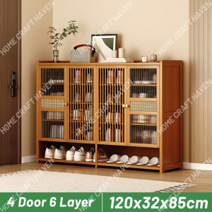 6/7/8 Layer Shoe Cabinet wooden With Rattan Door Breathable Bamboo/Wood ShoeRack Storag Organizer