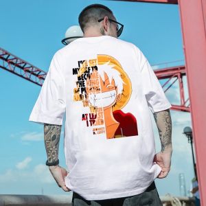 เสื้อยืดแขนสั้นผู้ชาย ลายการ์ตูนวันพีช เสื้อแฟชั่นผช ทรงโอเวอร์ไซส์ 01