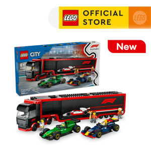 LEGO City 60445 F1 Truck with RB20 & AMR24 F1 Cars (1086 Pieces) Mainan Balok (8 Tahun+)