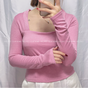 Atasan Square Neck Longsleeve / Atasan Lengan Panjang Knit Wanita / Blouse Lengan Panjang Squareneck rib 4065